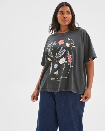 Plus Size Australian Cotton Graphic Split Hem T-Shirt
