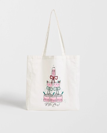 Cotton Festive Cheers Christmas Tote Bag