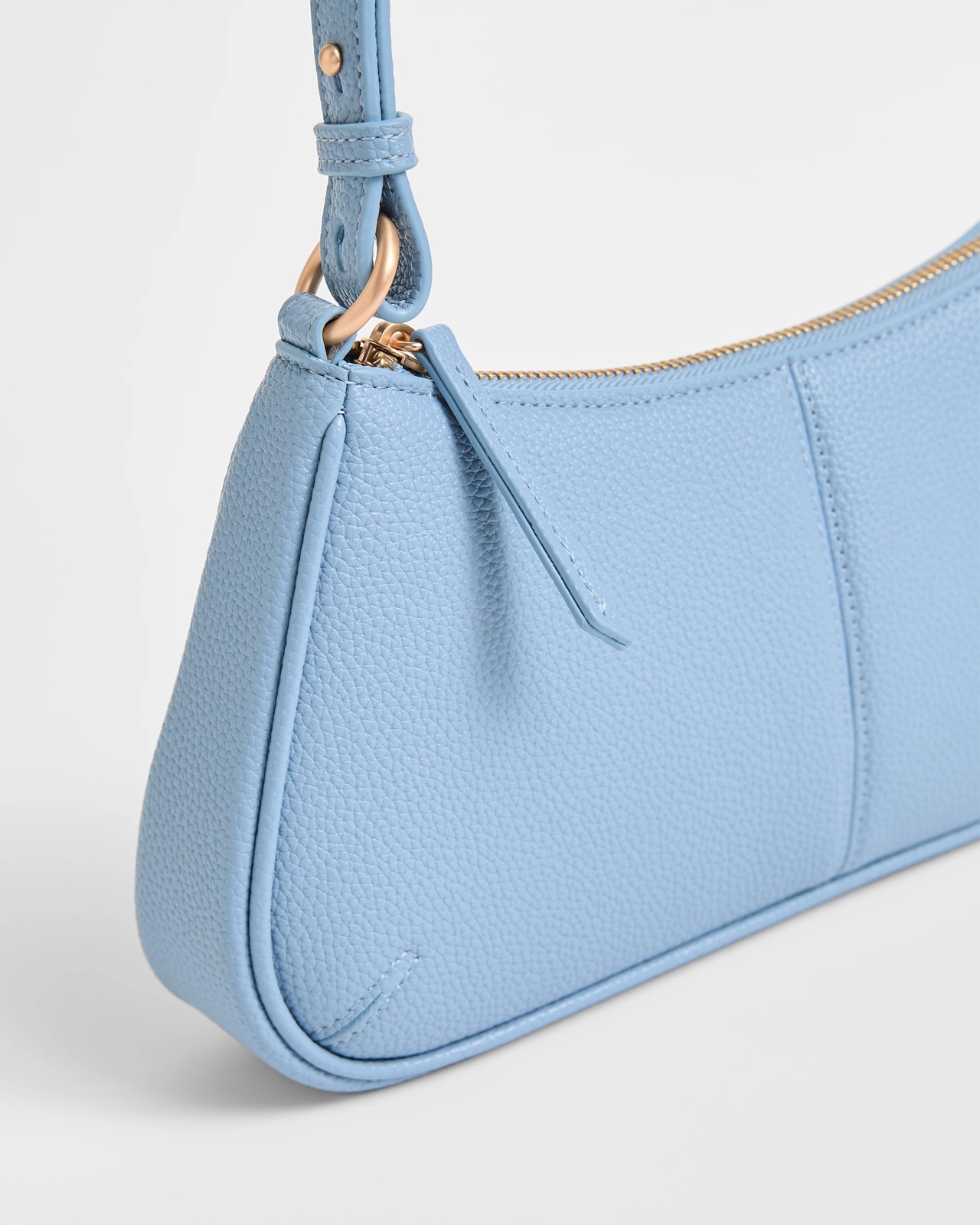 Mini Seamed Pebble Shoulder Bag - Dusty Blue 2 of 2
