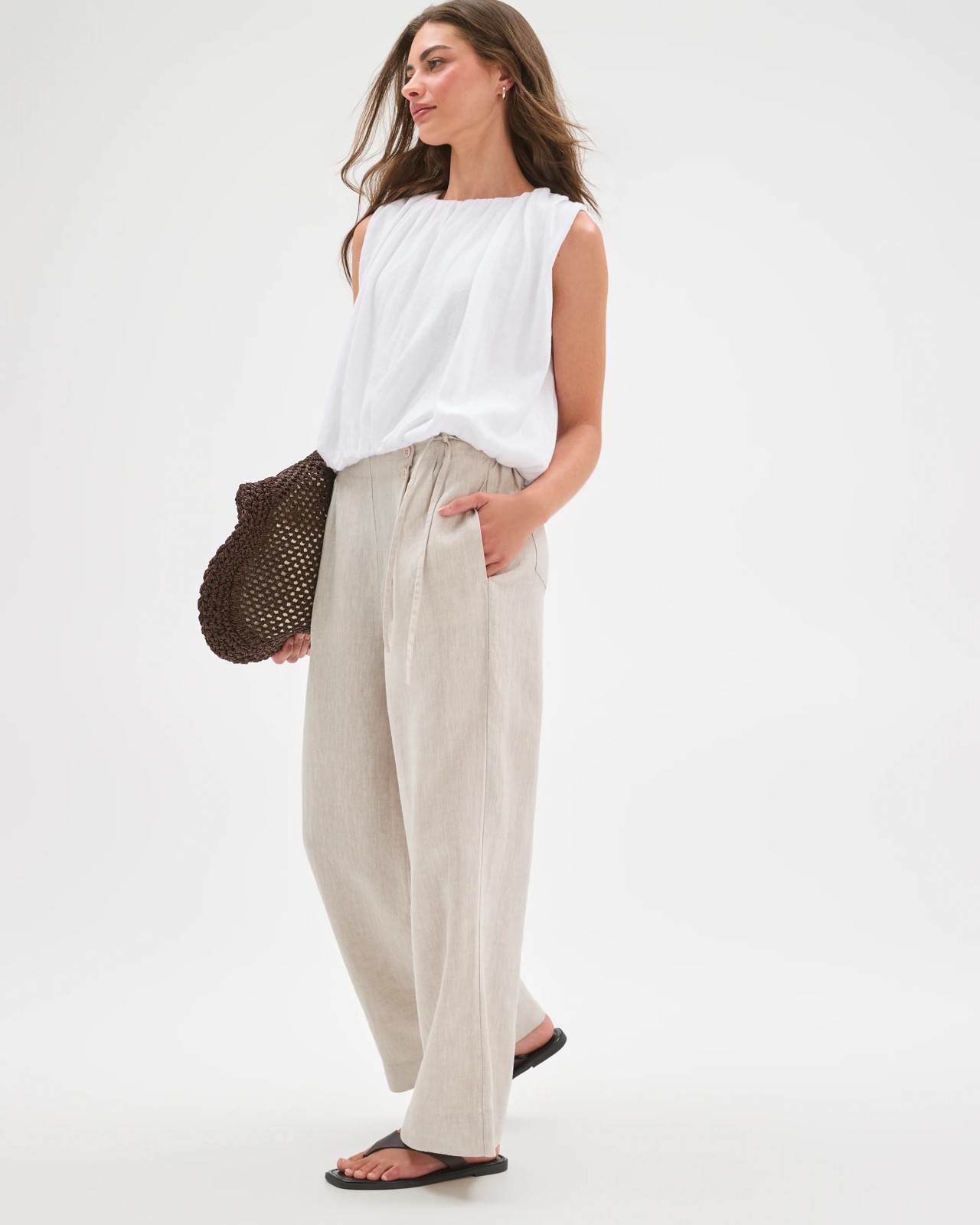 Petites European Linen Fashion Tailored Wrap Pants 2 of 6