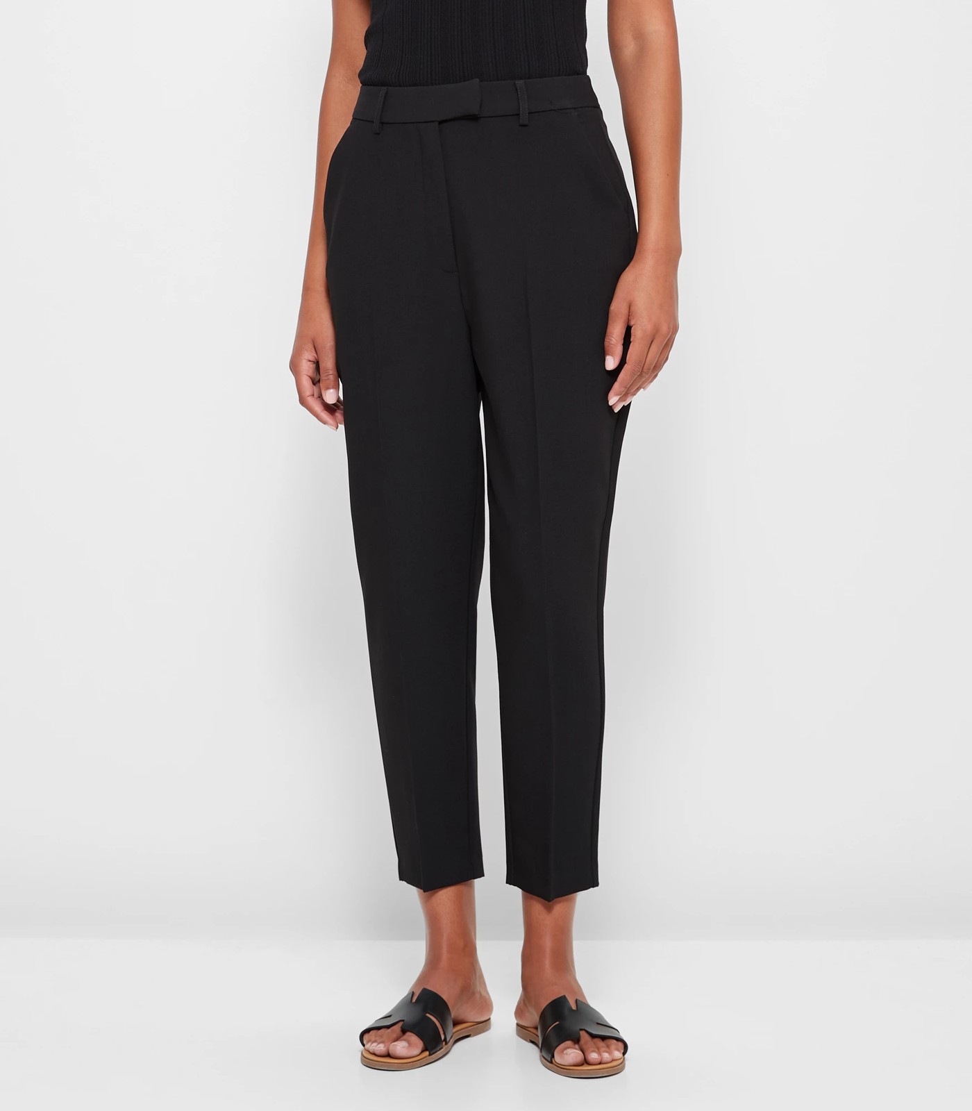High Waist Slim Tapered Ankle Pants - Preview - Black