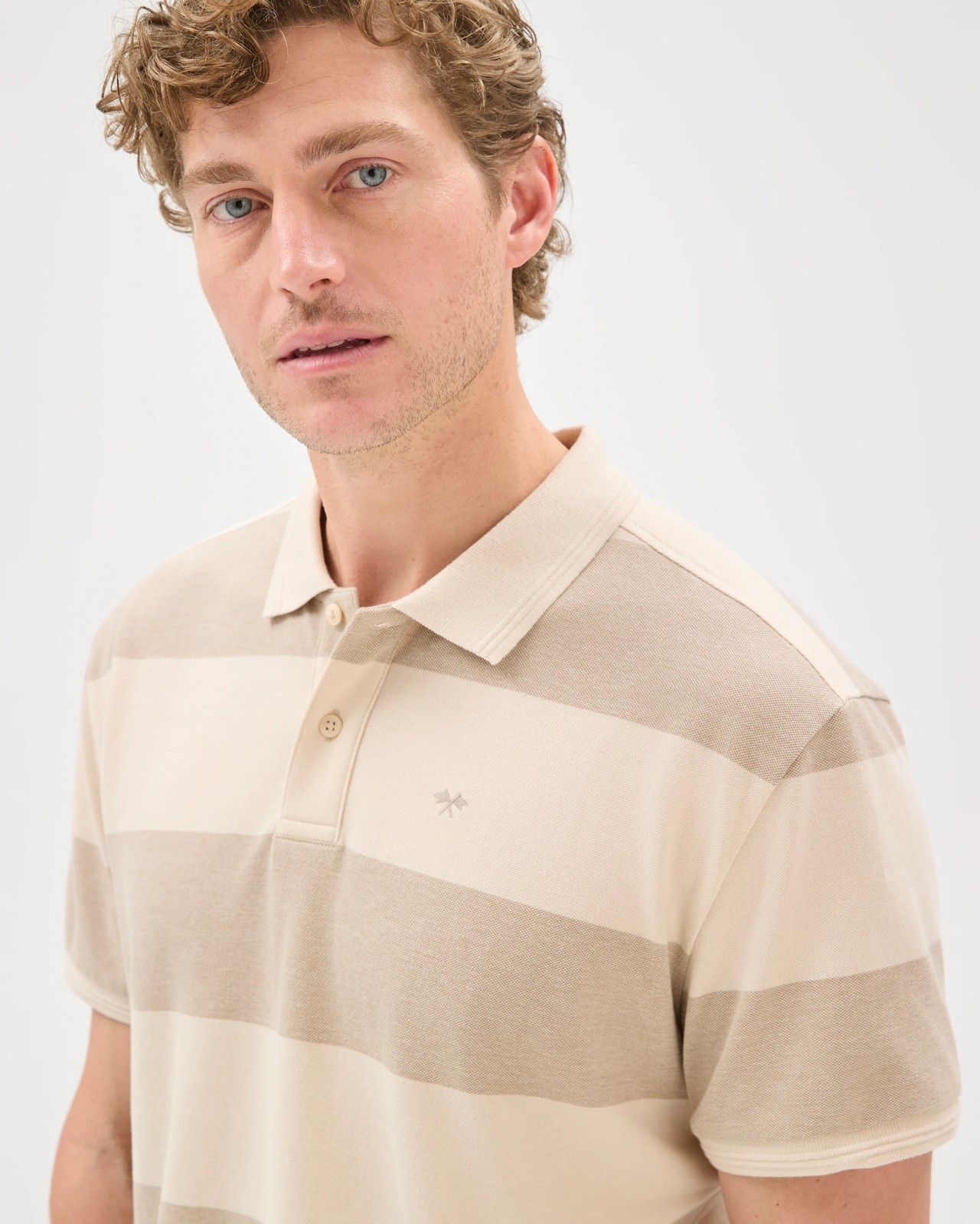 Australian Cotton Stripe Polo Top - Birch 3 of 6