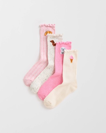 Maxx 4 Pack Big Girls Textured Crew Socks