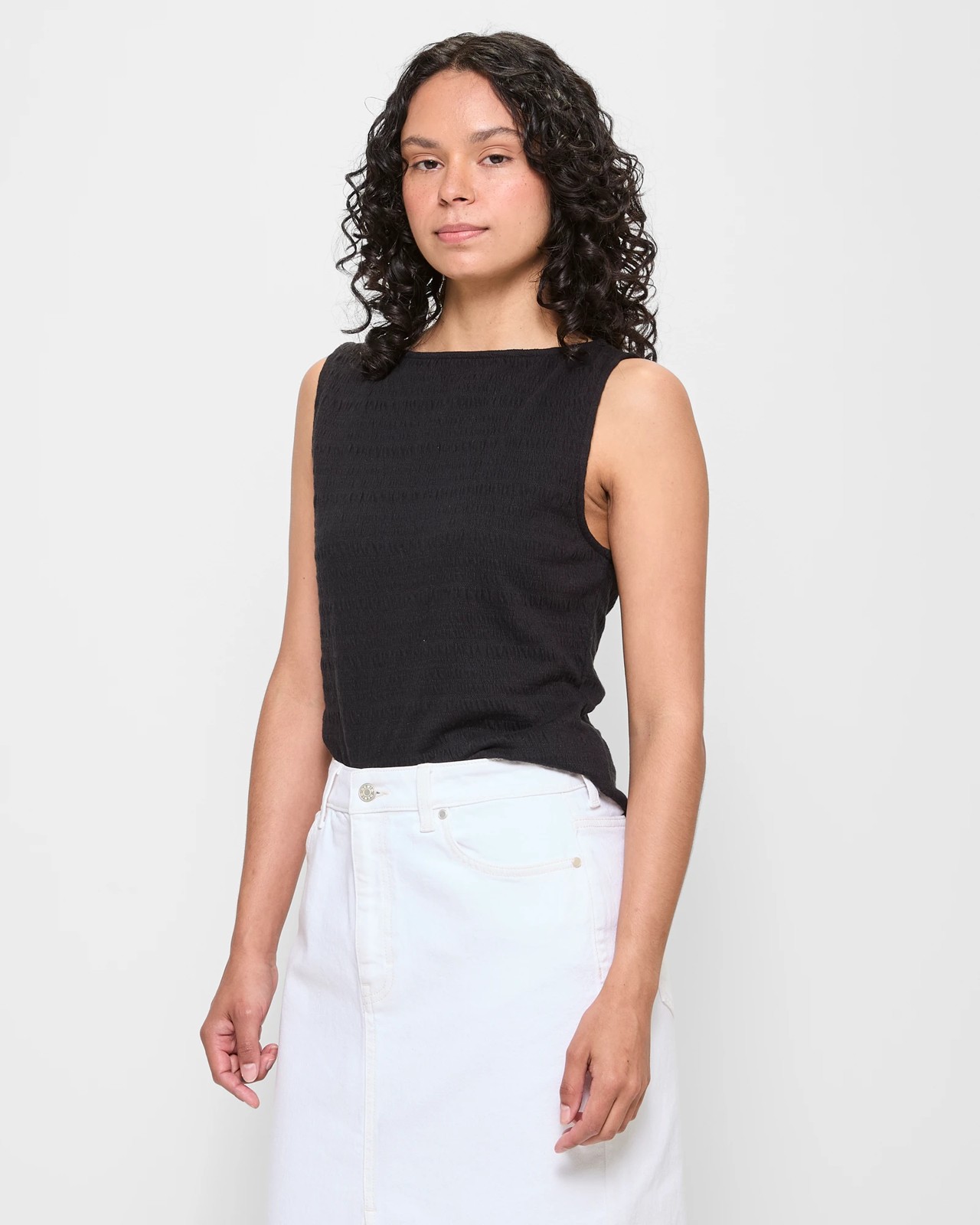 Sleeveless Textured Boat Neck Tank Top 3 of 5