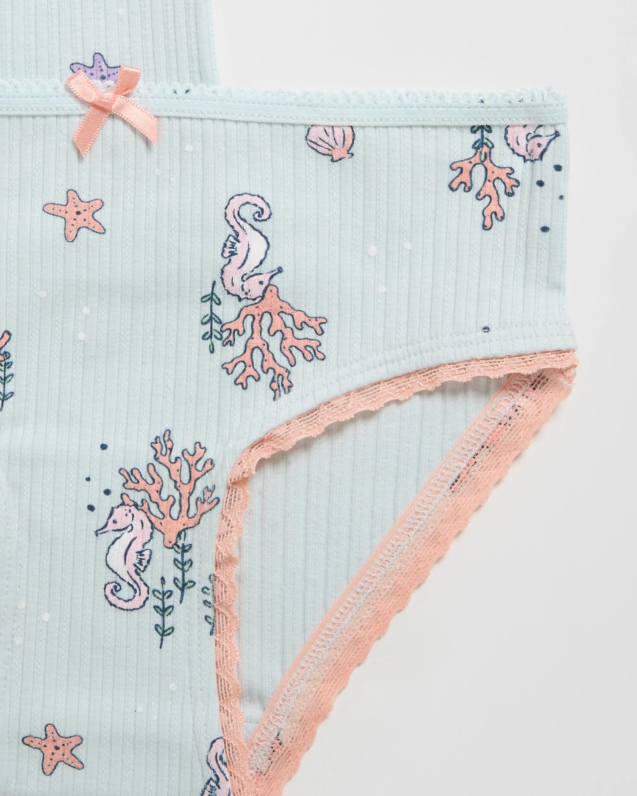 Maxx Australian Cotton Blend Younger Girls Design Rib Singlet and Briefs Set - Blue Seahorse 3 of 3
