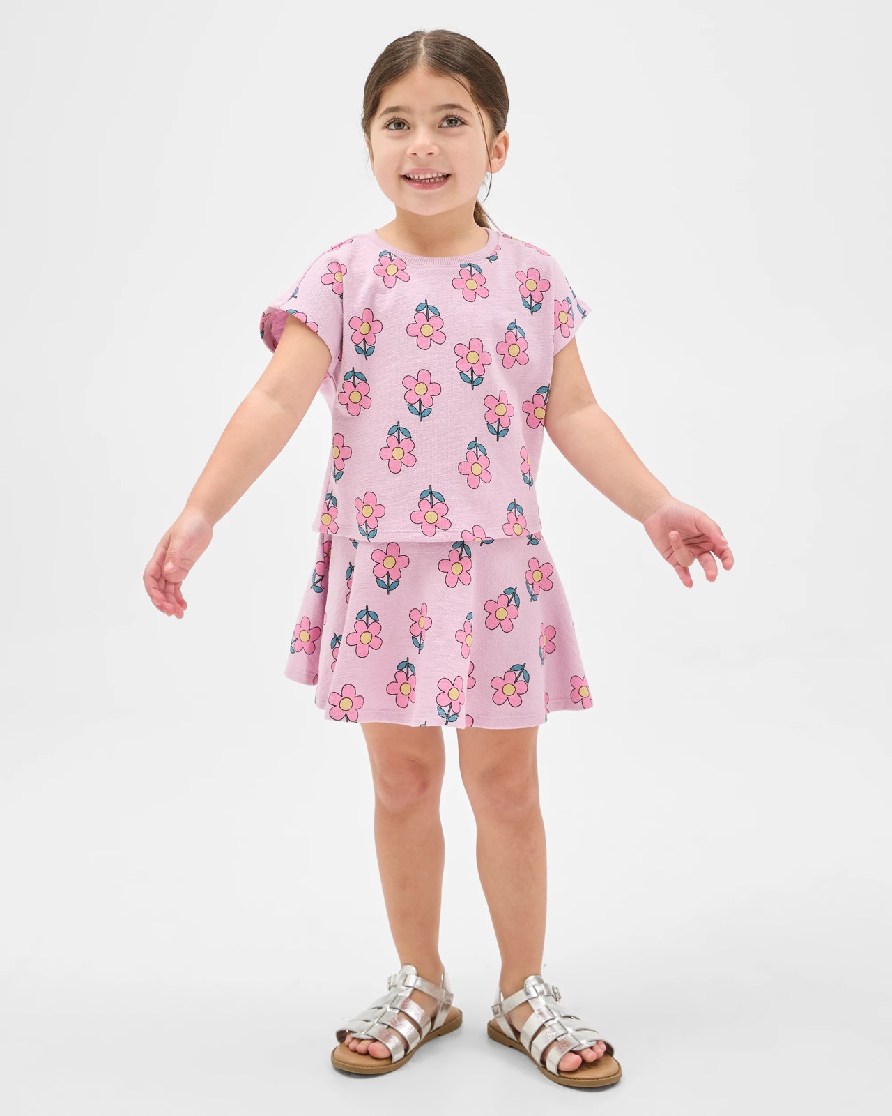 Australian Cotton Blend Fashion T-Shirt and Skort Set - Purple Flower 2 of 6