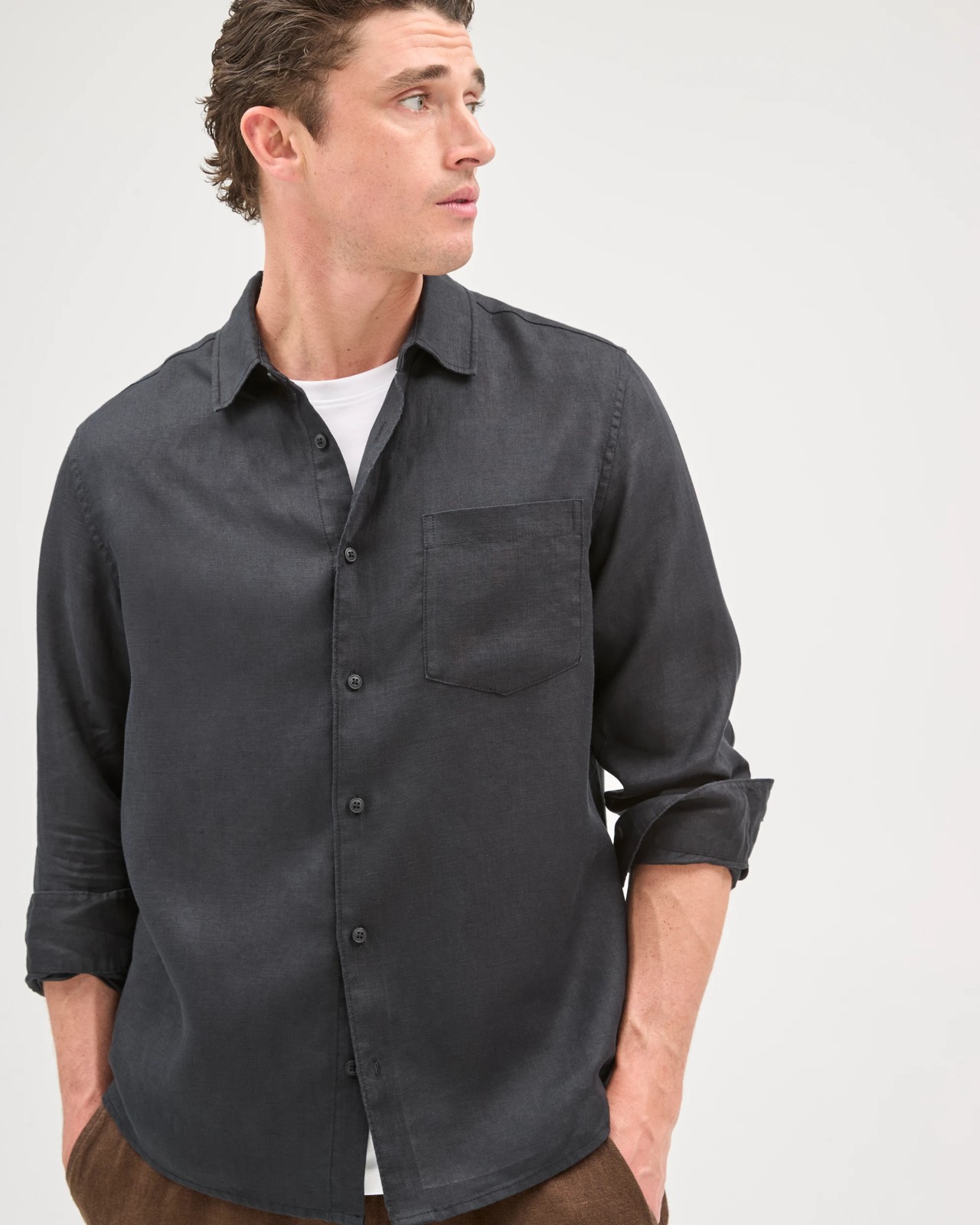 European Linen Long Sleeve Shirt - Black 5 of 6