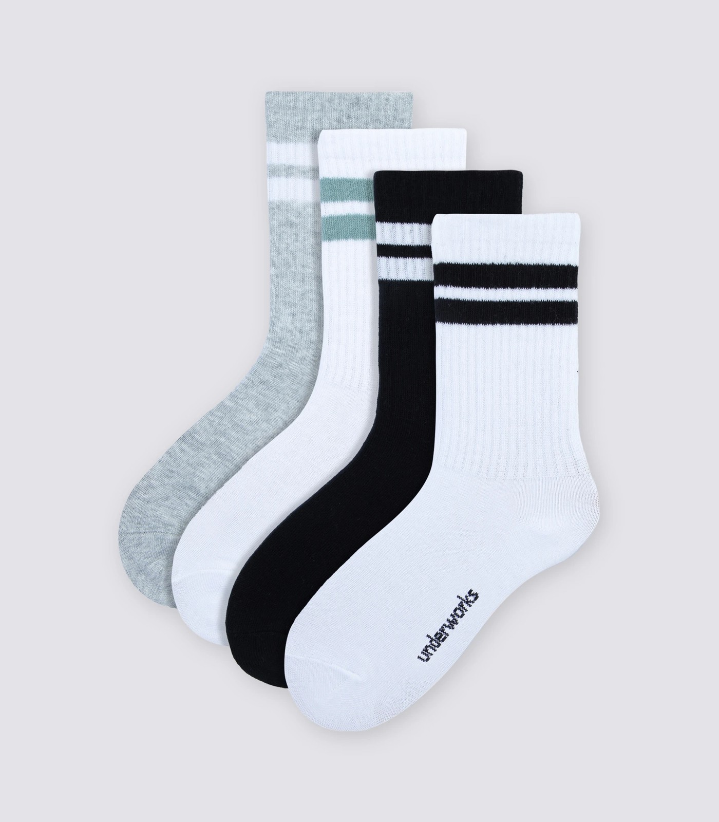 Underworks Kids Striped Rib Crew Socks 4pk - Grey/Black/White