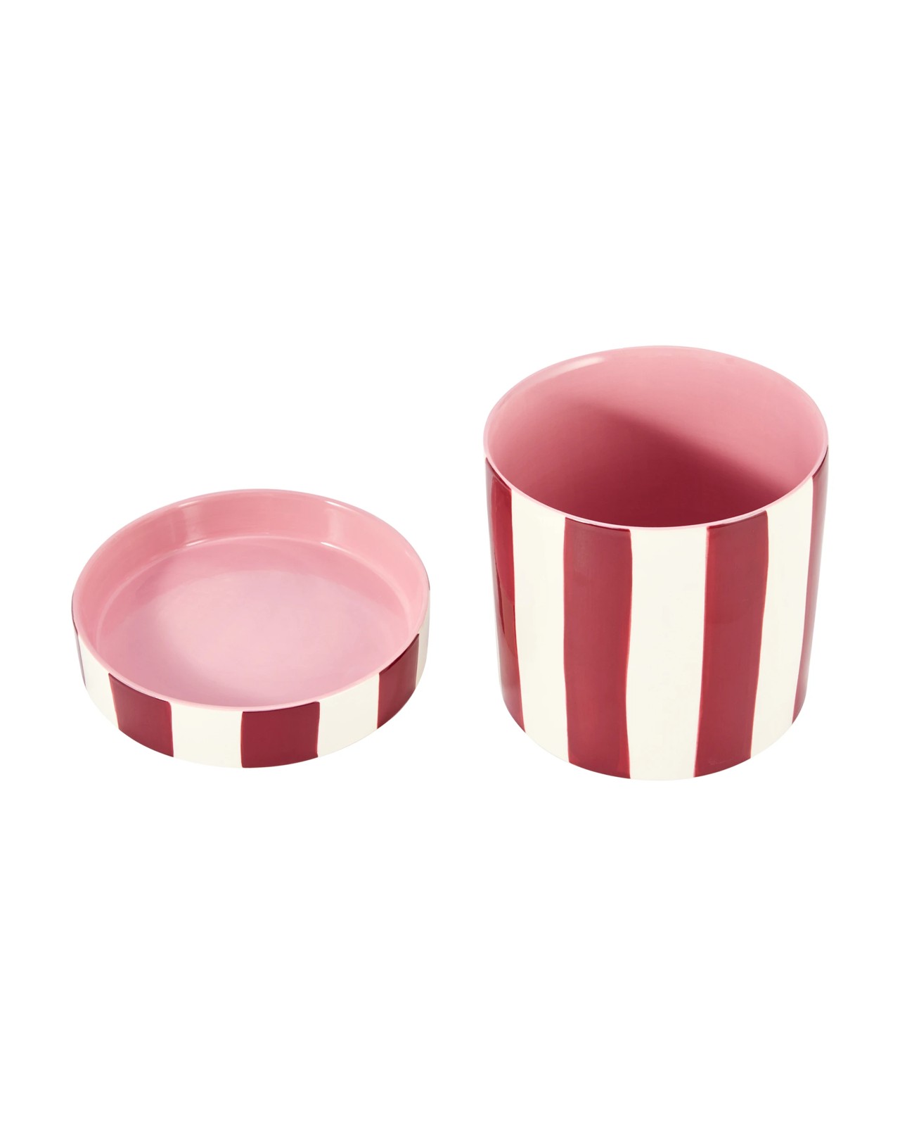 Anko Burgundy Stripe Ceramic Pot with Saucer 3 of 4