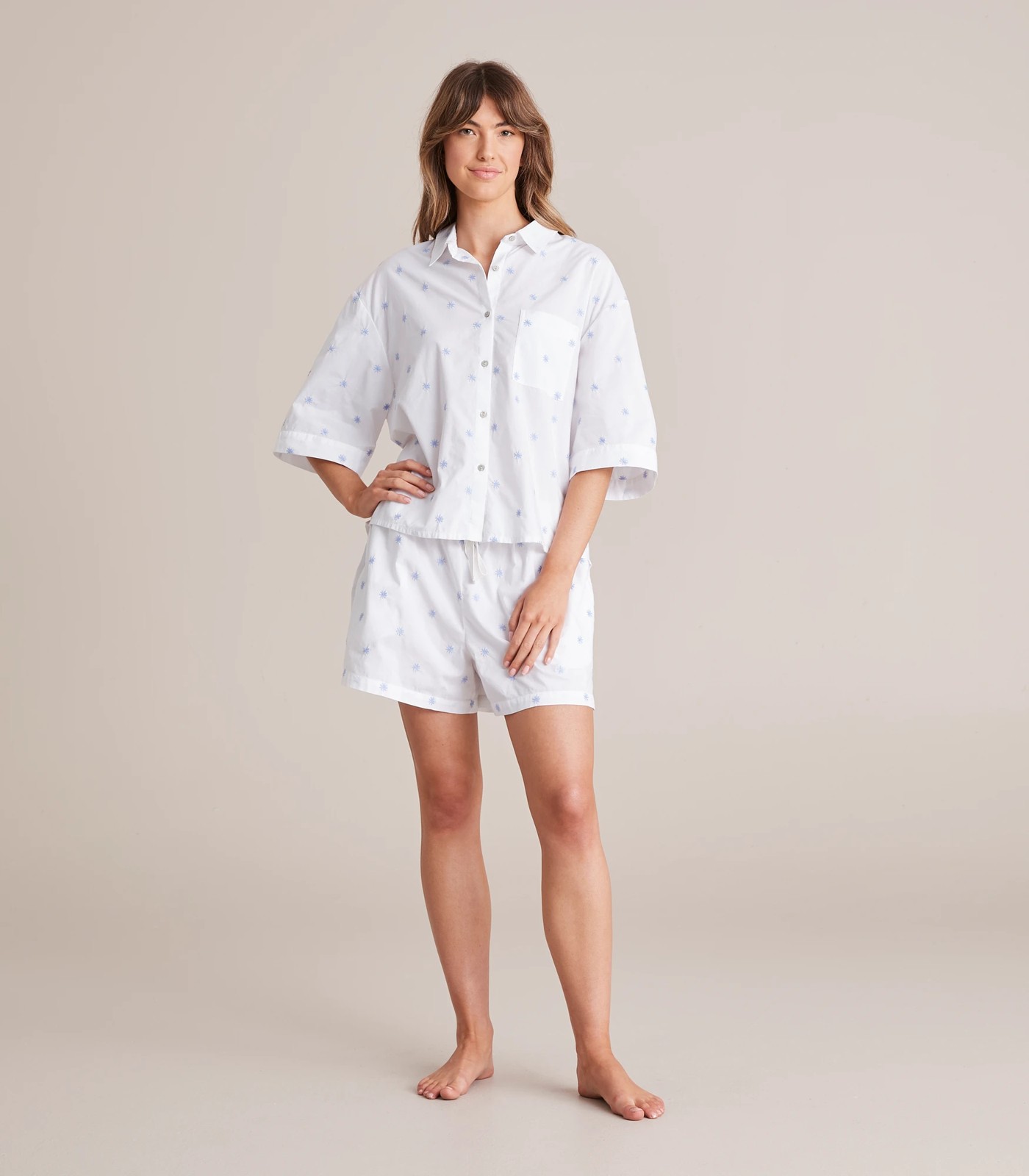 Cotton Poplin 3/4 Sleeve and Shorts Sleep Set 5 of 6