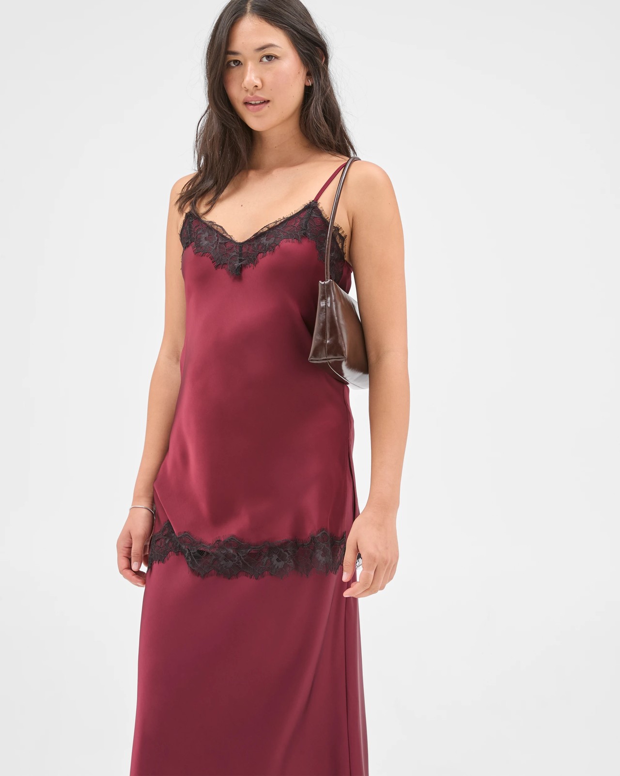 Preview Lace Trim Satin Midi Skirt 5 of 5