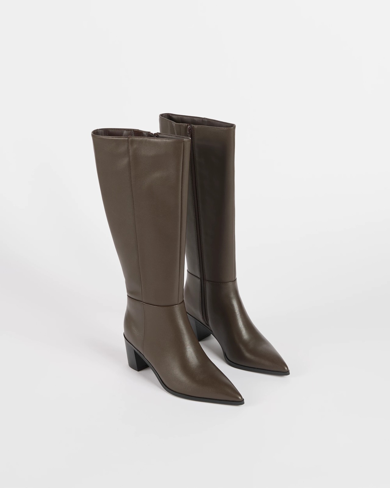 Genuine Leather Block Heel Long Boot - Rose - Chocolate 2 of 3