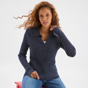Fine Knit Double Layer Polo Jumper