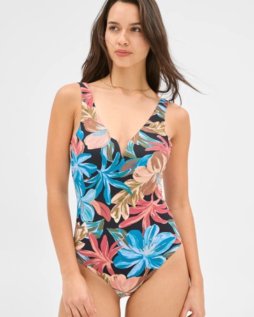 Plunge Smooth Honeycomb One Piece Bathers - Shape Your Body