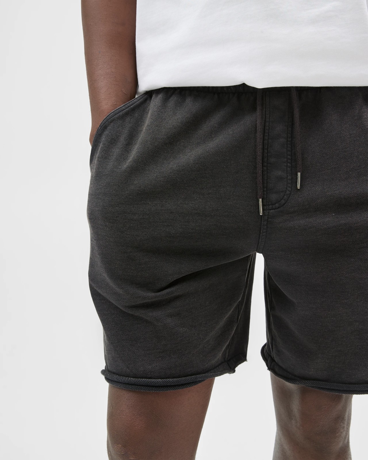 Commons Australian Cotton Rib Stripe Fleece Shorts - Black 5 of 5