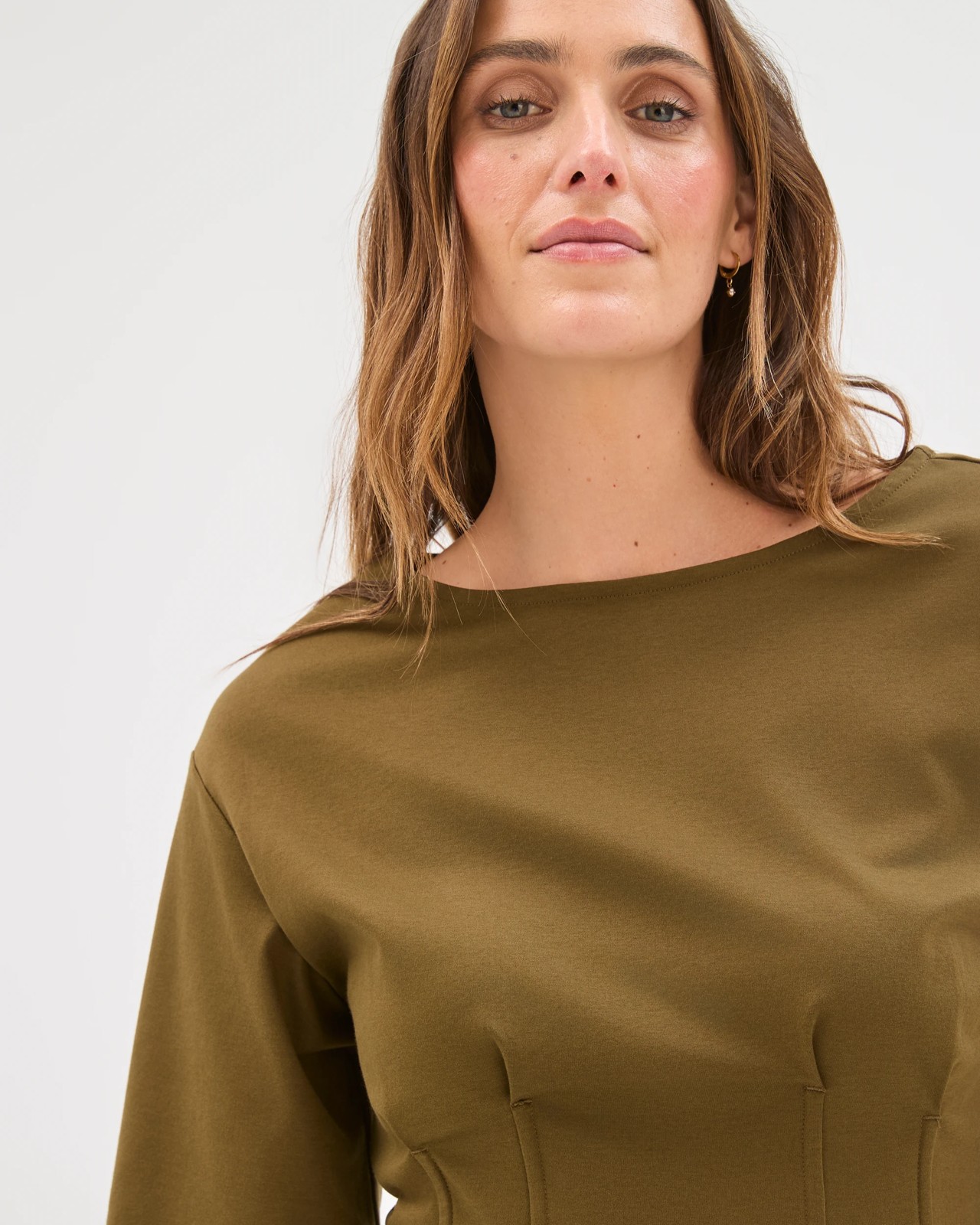 Preview Australian Cotton Waist Detail T-Shirt - Khaki Olive 5 of 5