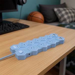 Arlec 8 Outlet Hexagon Wide Spaced Outlets & USB A & C Ports Powerboard - Blue product image