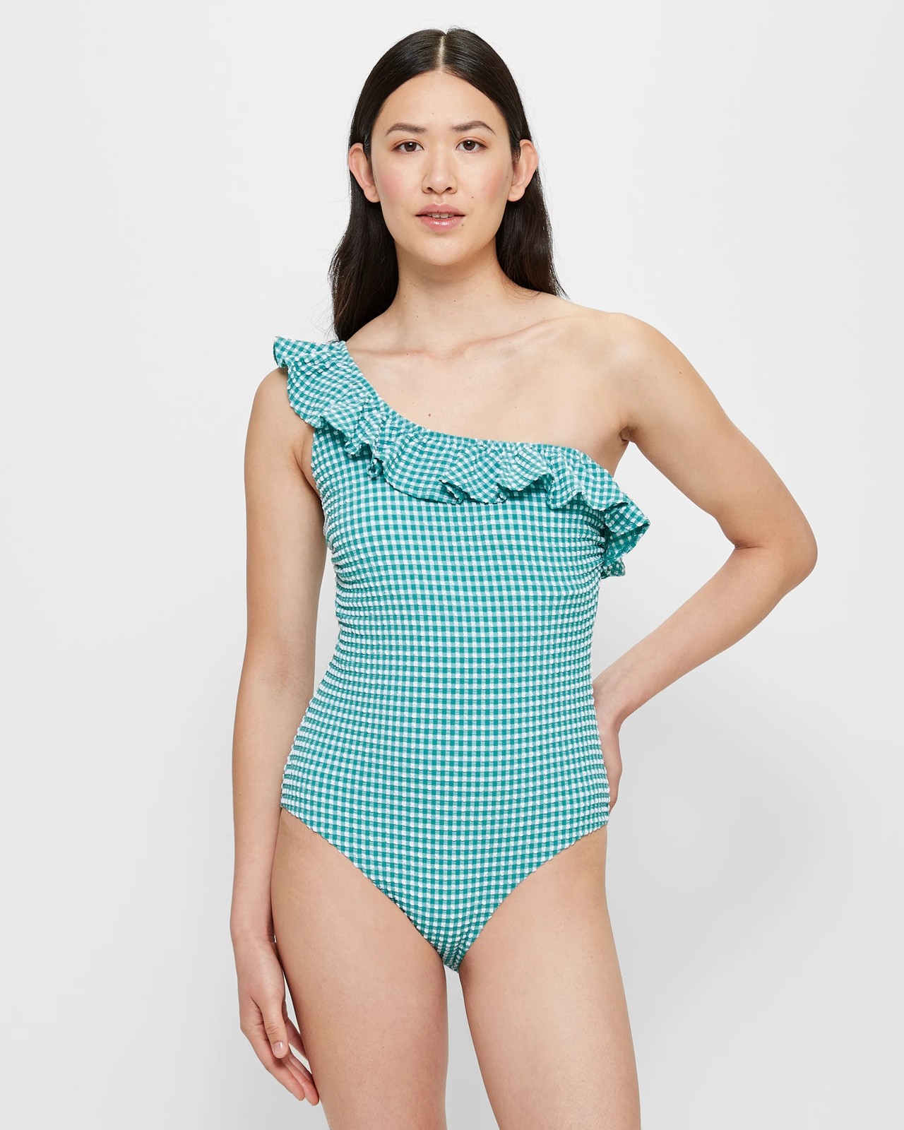 One Shoulder Textured One Piece Swim Bathers