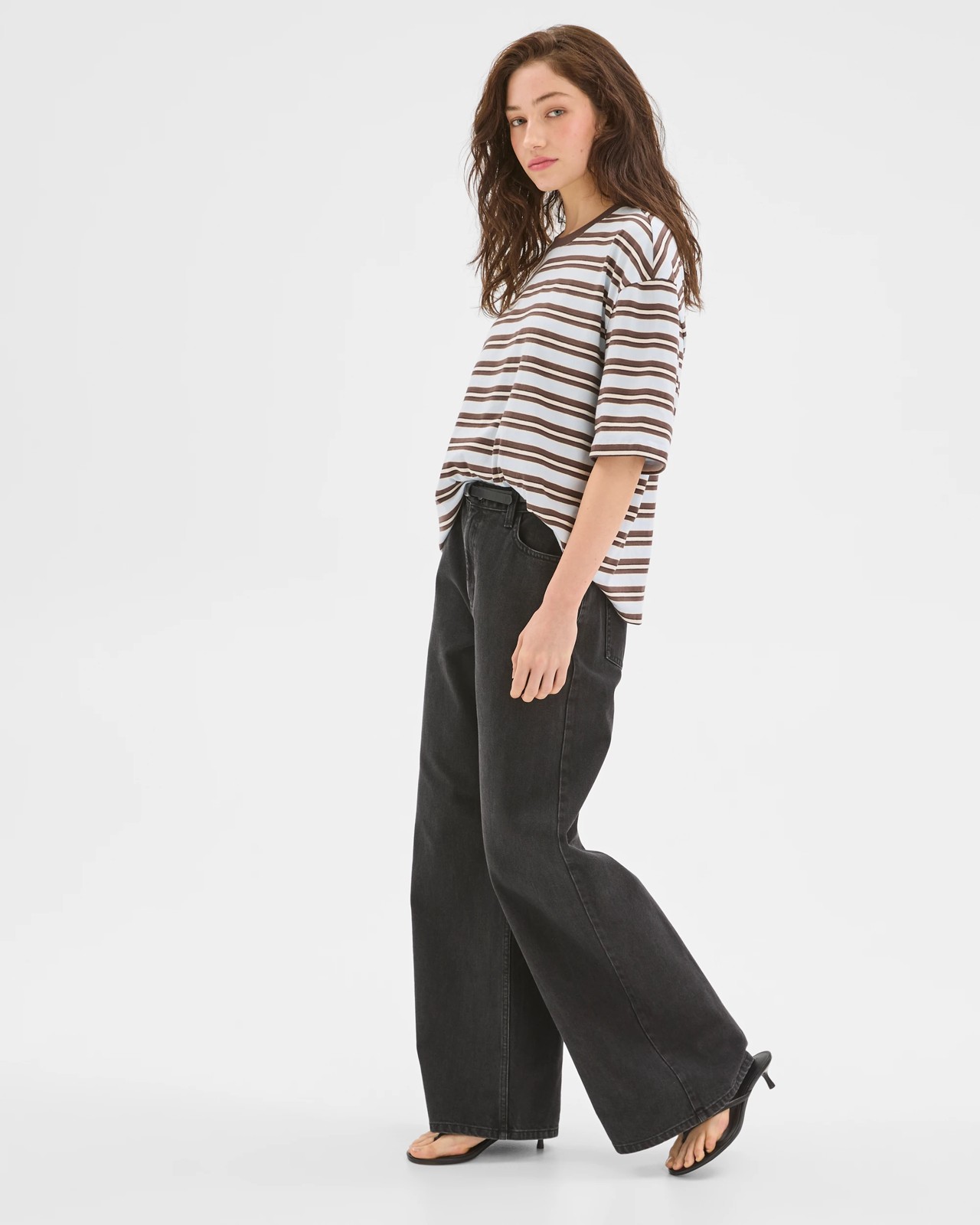 Lily Loves Australian Cotton Striped Retro T-Shirt - Blue/Brown Stripe 4 of 5