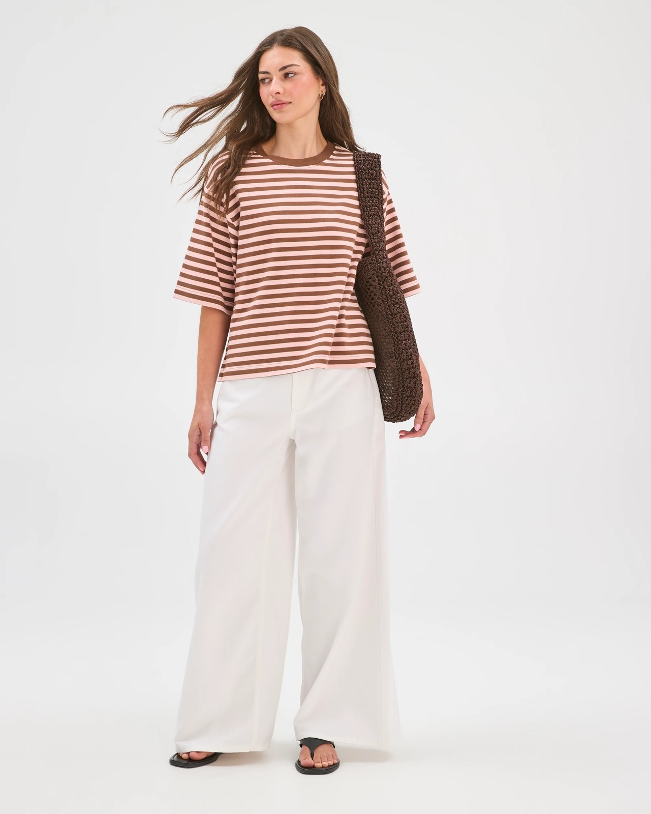 Petites Australian Cotton Heavyweight Boxy T-Shirt - Rose Water Stripe 2 of 6