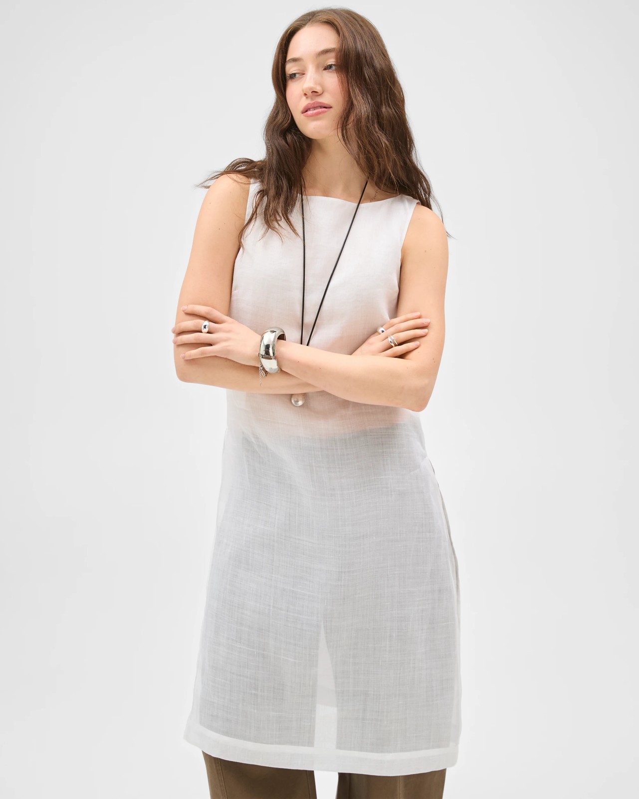 Lily Loves Sheer Tunic Top - Pale Oat 2 of 6