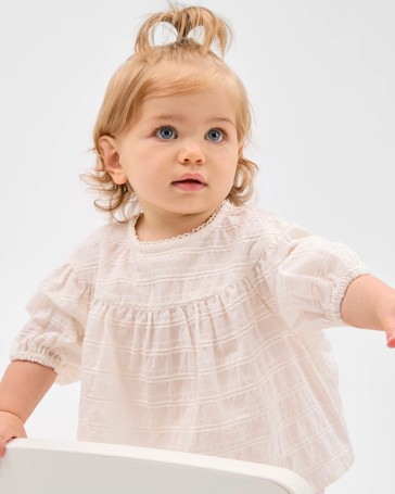 Baby Long Sleeve Textured Woven Blouse