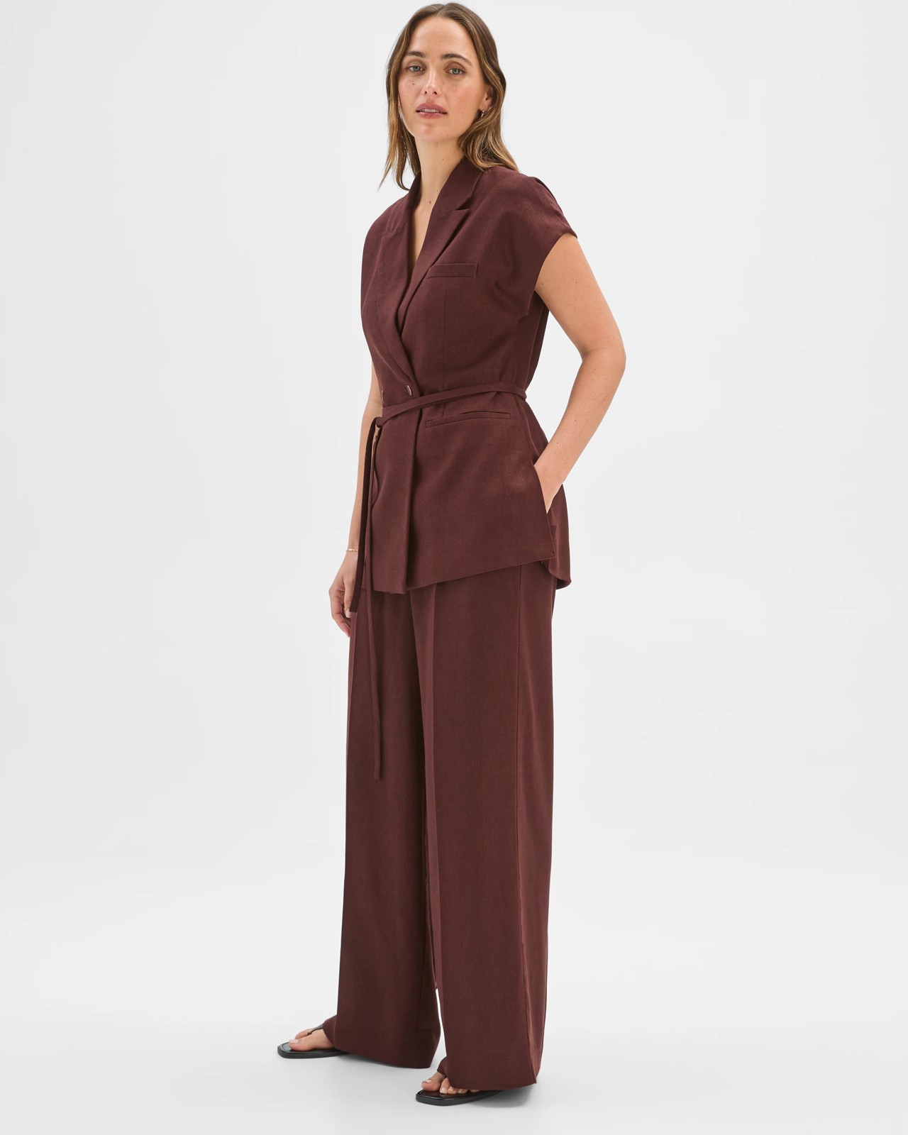Preview Tailored Wide Leg Pants - Dark Chocolate 2 of 6