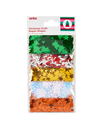 Anko 5 Piece Christmas Craft Sequin Shapes