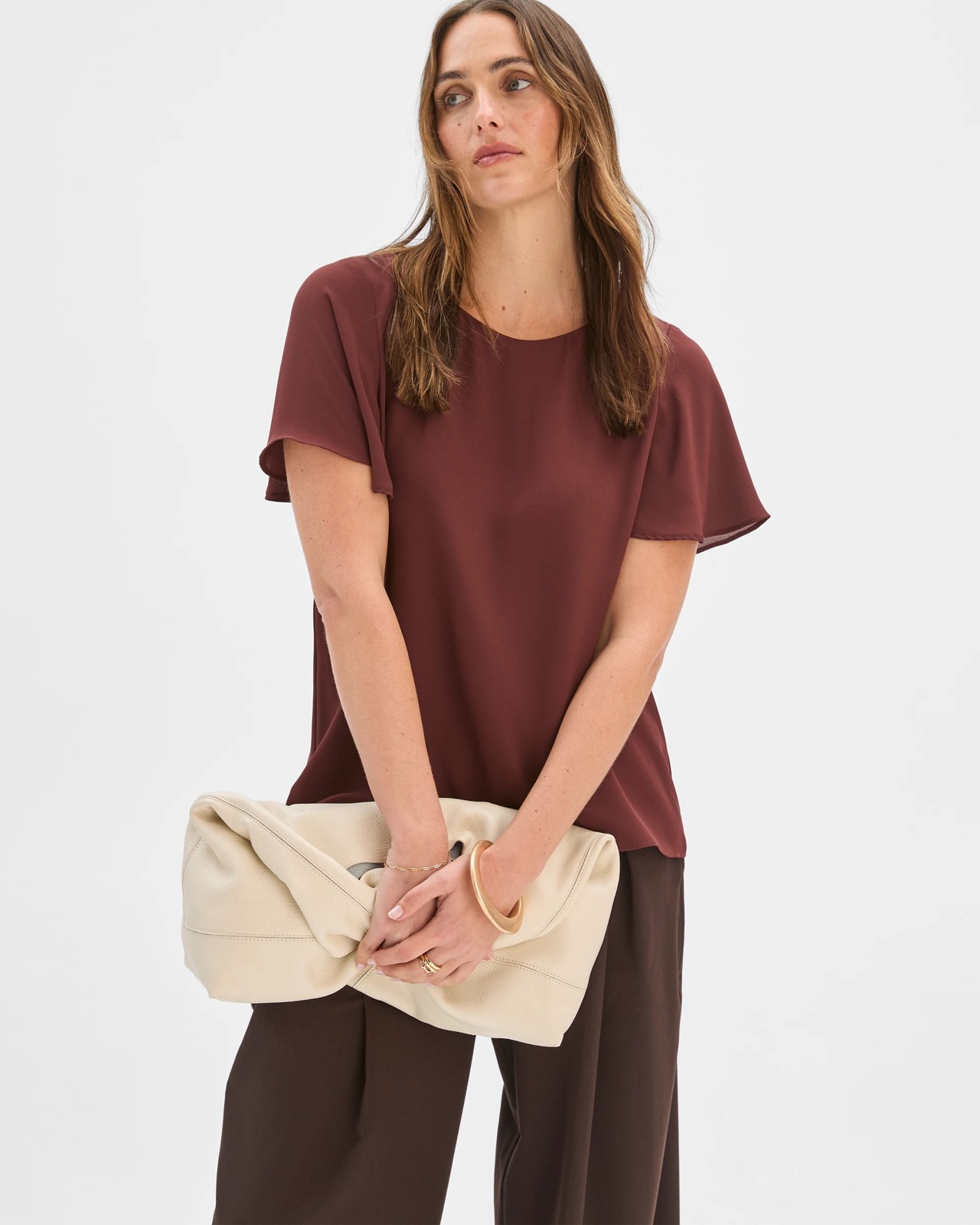 Preview Ella Crew Neck Blouse - Bitter Chocolate 2 of 5