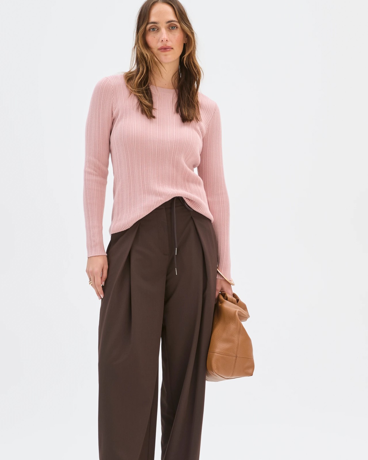 Australian Cotton Blend Variegated Rib Knitted Jumper - Soft Blush 2 of 5