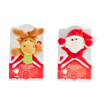 Milk Chocolate Flavoured Santas/Reindeer with Plush Toy - Assorted
