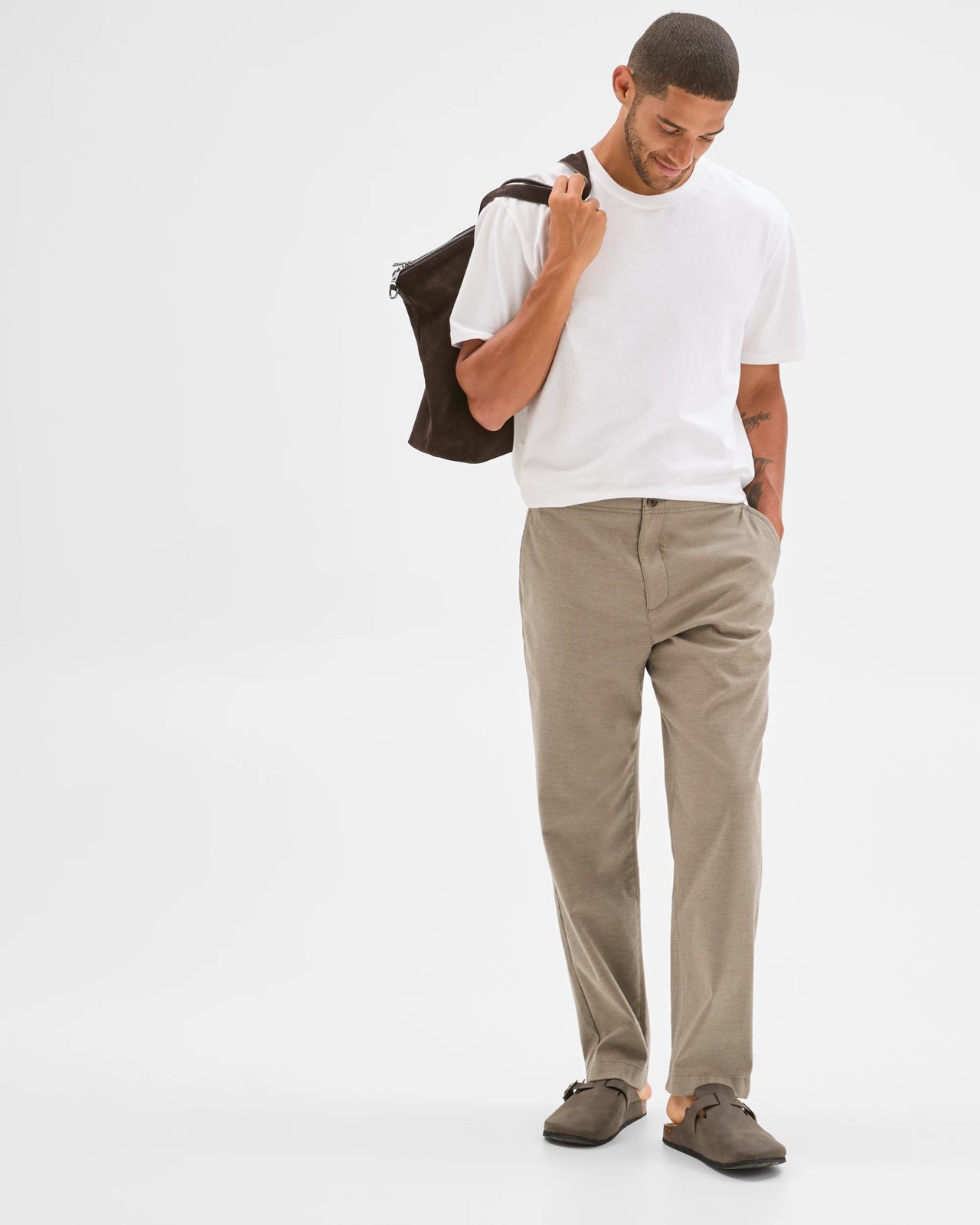 Brushed Relaxed Pants - Mushroom 2 of 6