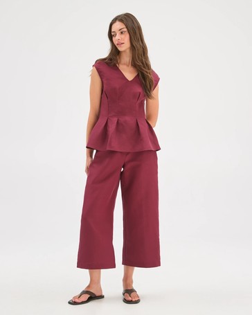 Petites European Linen Blend Culotte Pants
