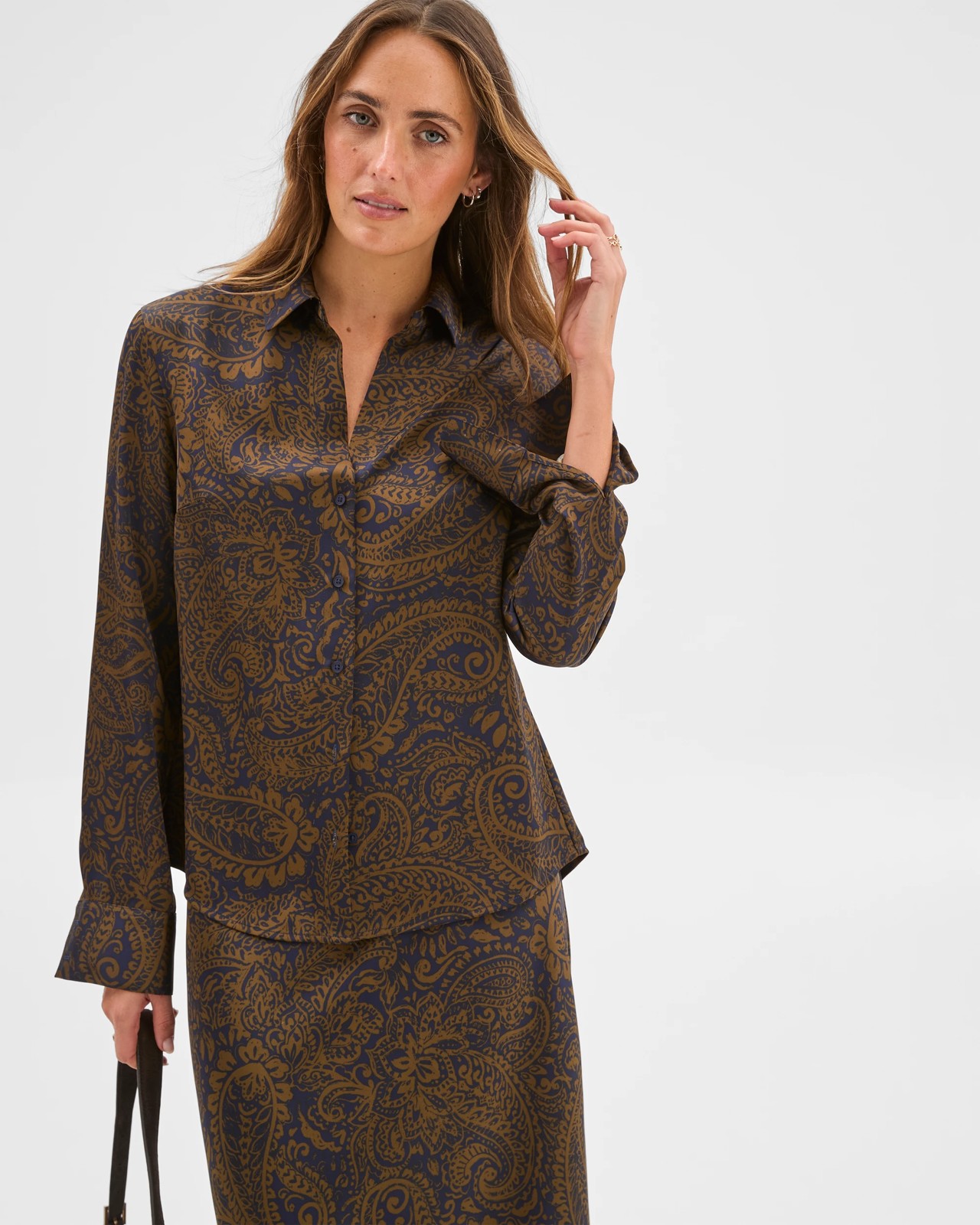 Preview Satin Long Sleeve Button Up Shirt - Winter Paisley 4 of 6