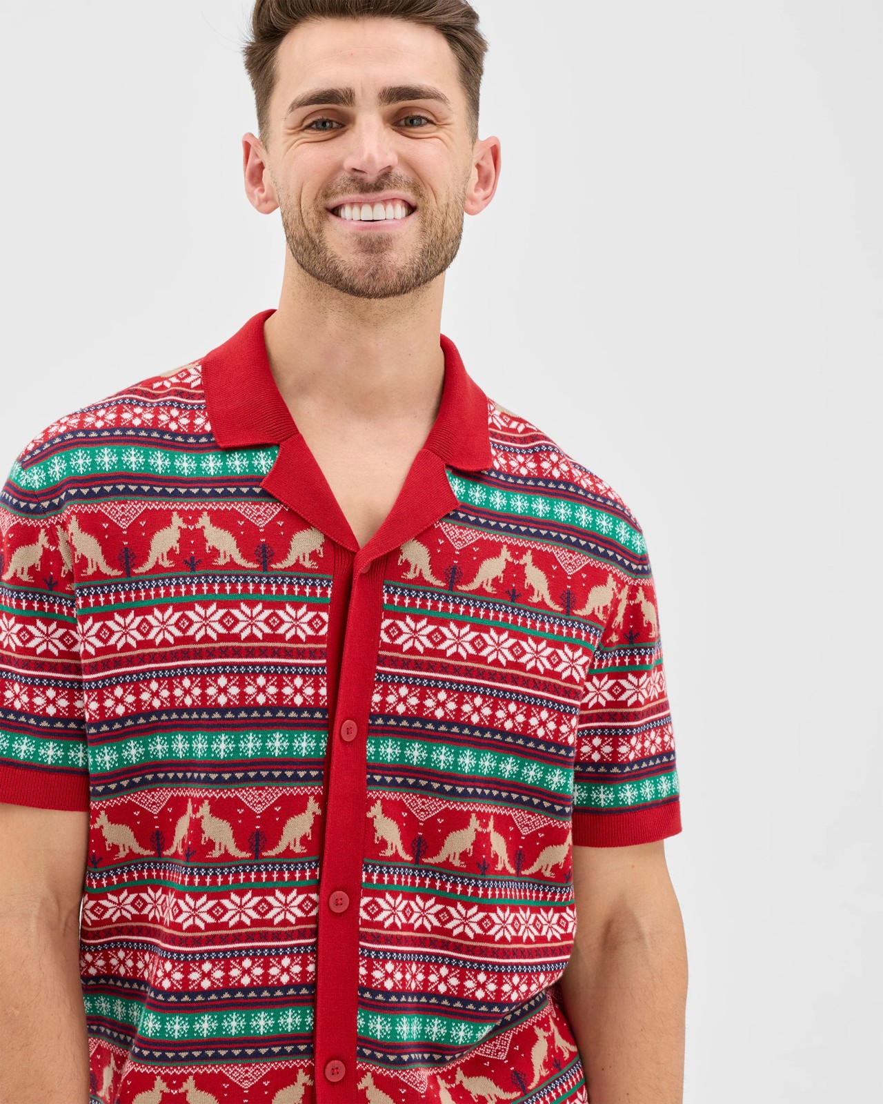 Australian Cotton Christmas Fairisle Knit Shirt - Red 3 of 6