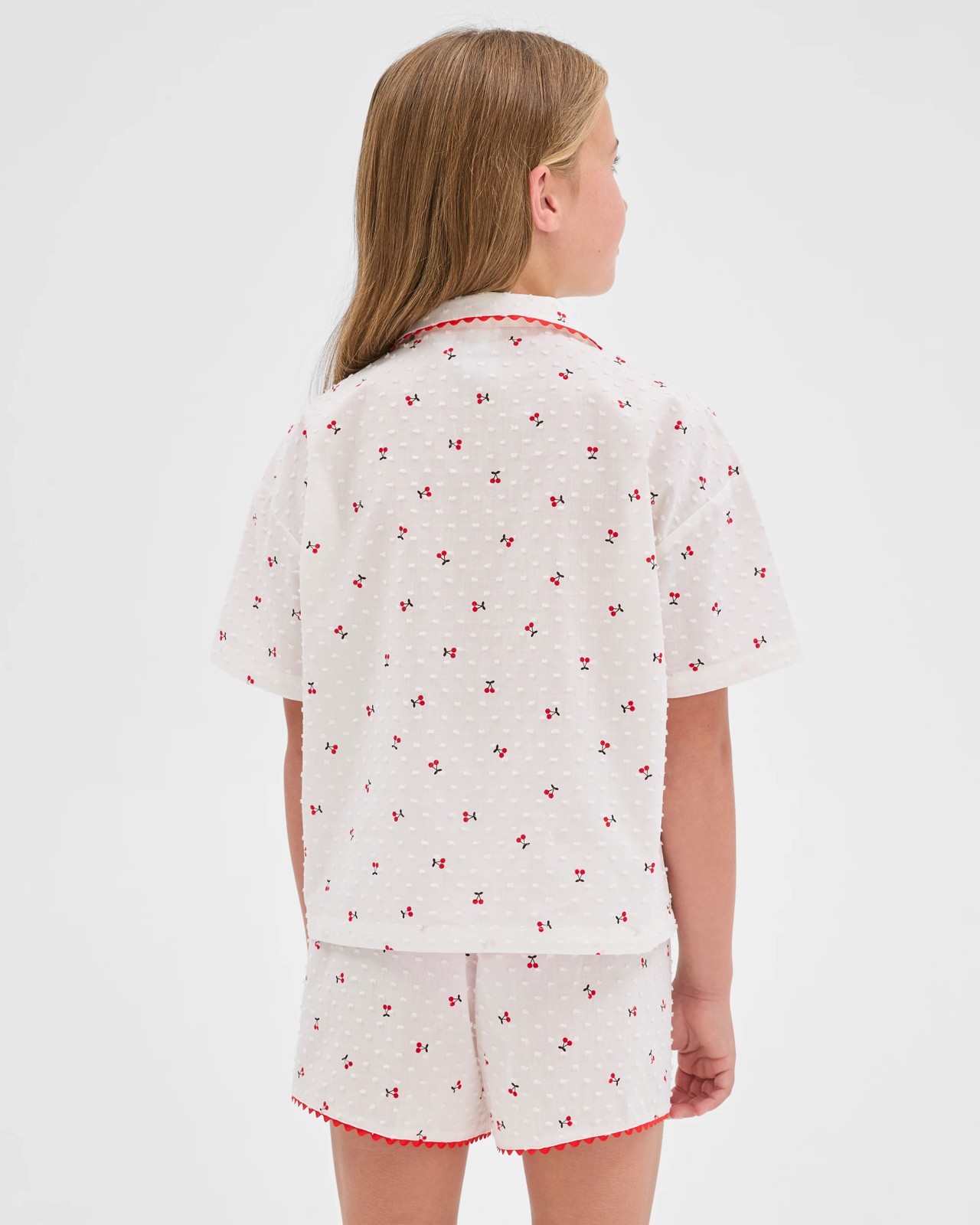 Australian Cotton Big Girls Ric Rac Pyjama Set - Cherry 4 of 5