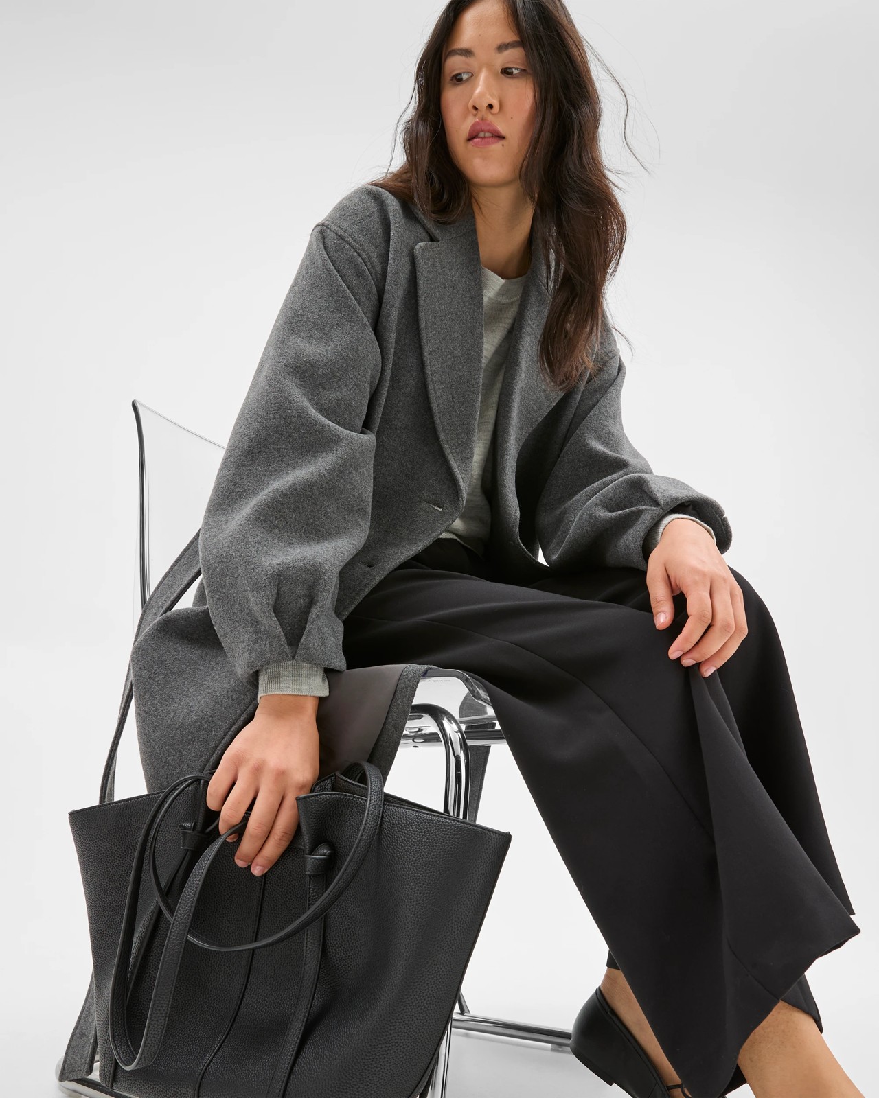 Preview Wrap Belted Coat - Charcoal Marle 2 of 6