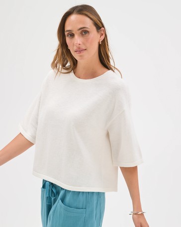 Australian Cotton Blend Drop Shoulder Boxy Knit T-Shirt