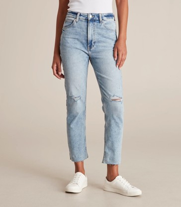 Alexa Straight Distressed High Rise Cropped Length Jeans