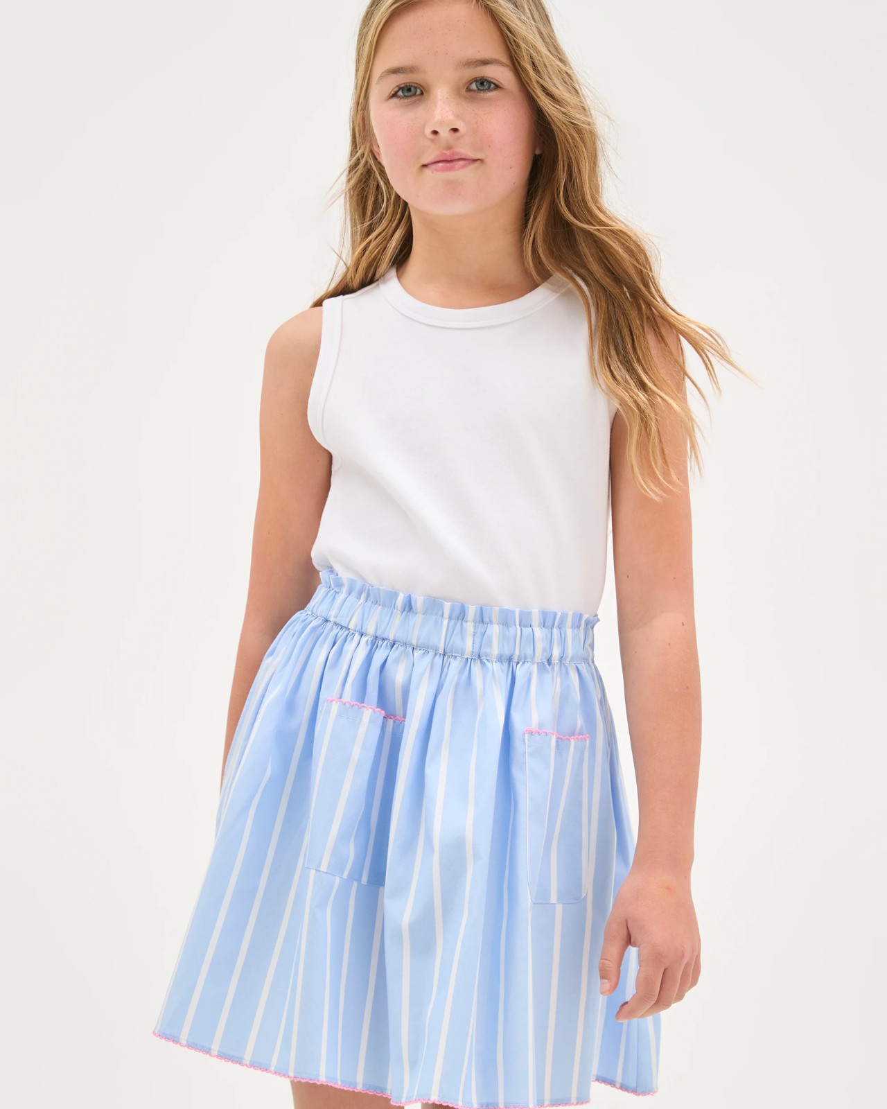 Woven A-Line Pull On Skirt - Stripe Blue 3 of 5