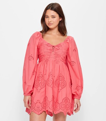Puff Sleeve Embroidered Mini Dress - Lily Loves