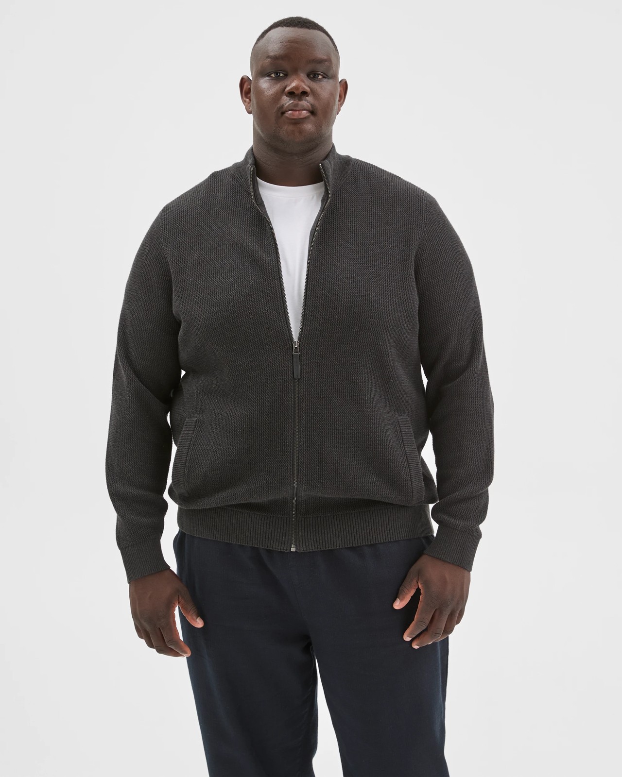 Plus Size Australian Cotton Zip Through Knit Jumper - Charcoal 4 of 6