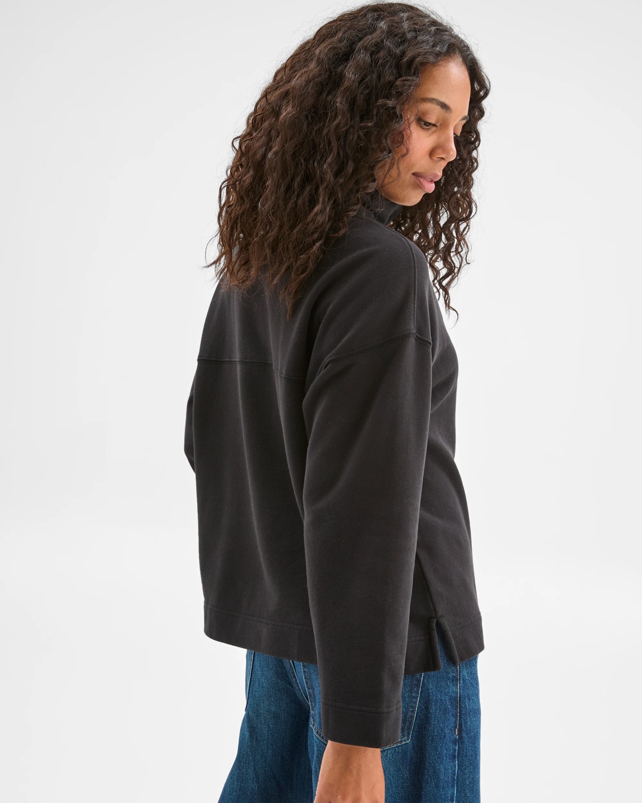 Australian Cotton Funnel Neck Button Front Jumper - Washed Black 5 of 6