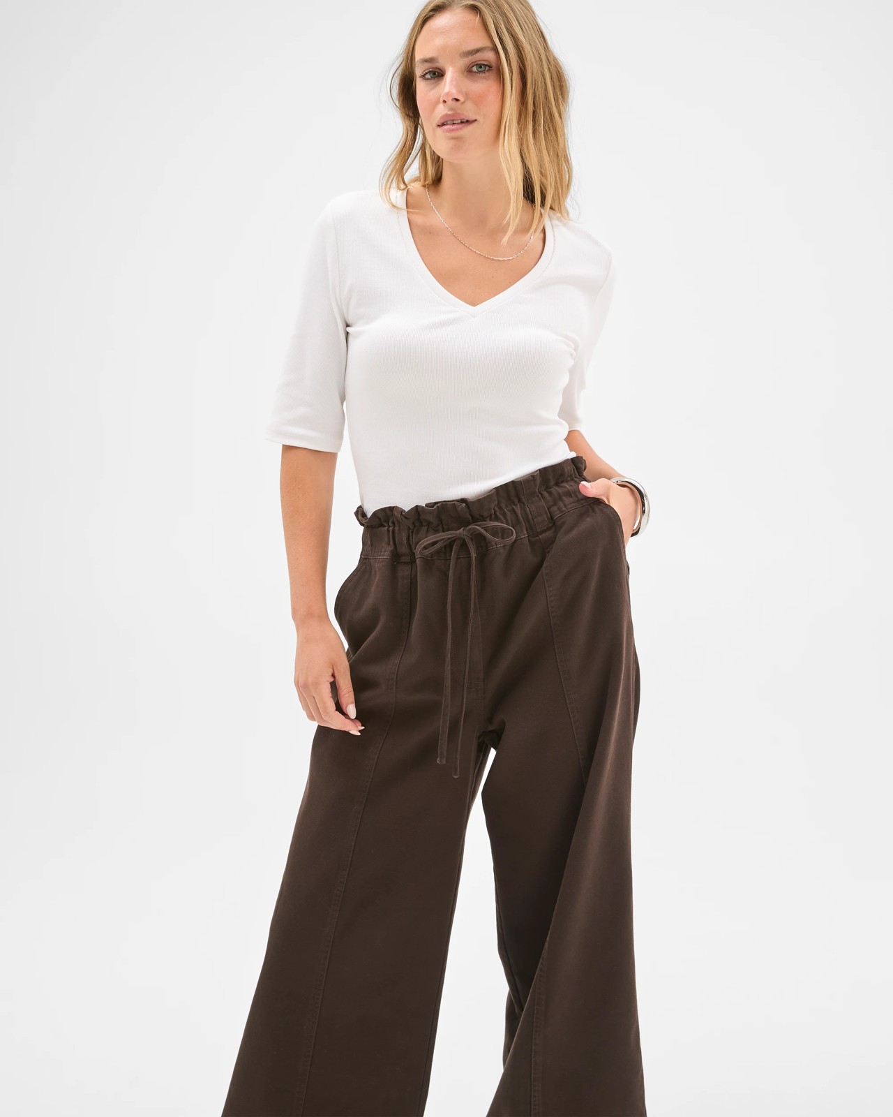 Lily Loves Australian Cotton Wide Leg Paperbag Pants - Truffle 4 of 5