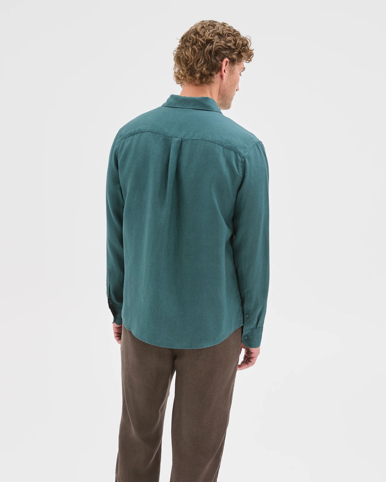 European Linen Long Sleeve Shirt - Hunter Green 5 of 5