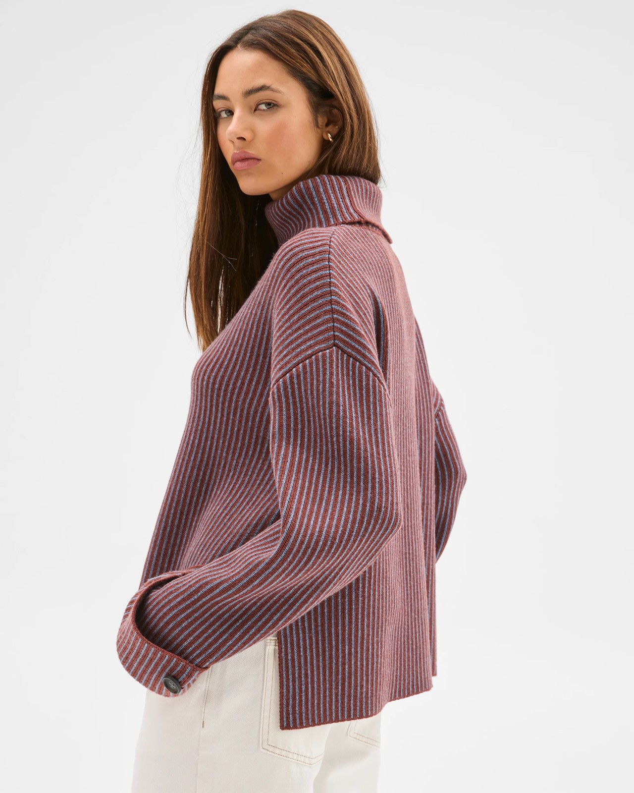 Lily Loves High Neck Rib Jumper - Merlot Stripe 5 of 5