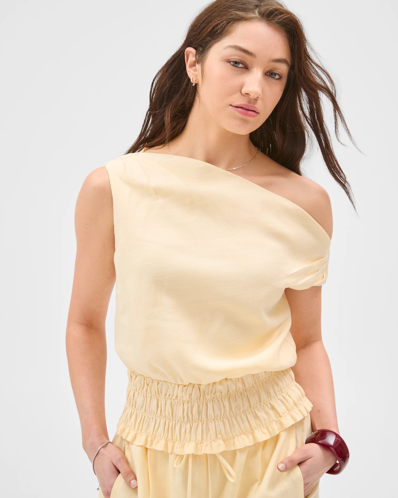 Lily Loves Off Shoulder Shirred Top - Butter 2 of 6