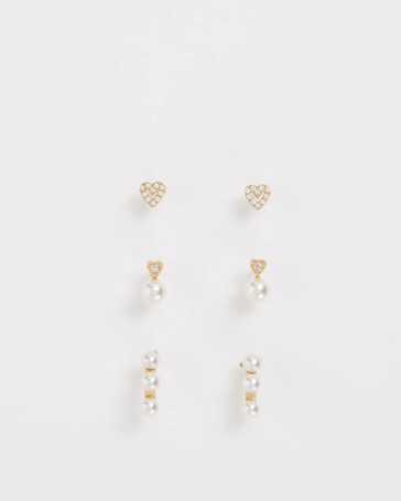 3 Pack Waterproof Faux Pearl Stud Earrings Set