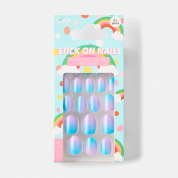 24 Pack Kids Pre-Glued Stick-On Nails, Blue and Lilac Glazed Ombre - OXX Junior