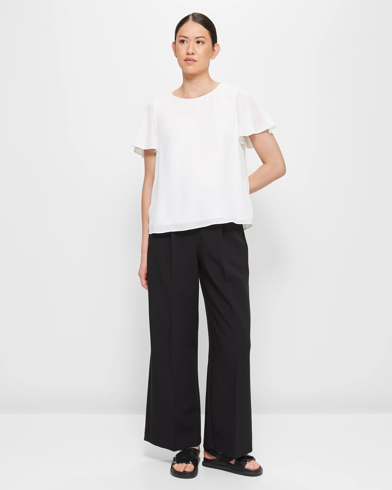 Crew Neck Flutter Sleeve Blouse - Preview - White | Target Australia